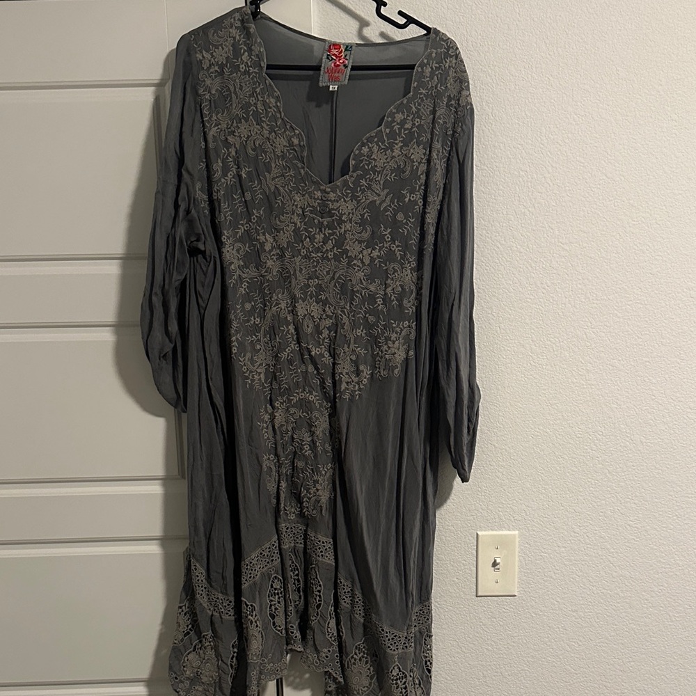Johnny Was Gray Floral Embroidered Dress